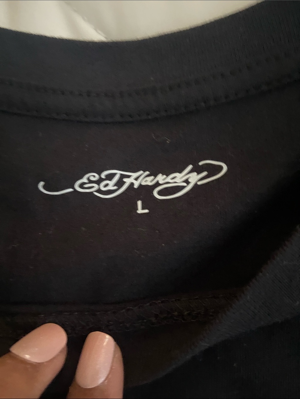 Ed Hardy Black Tee with Rose, Dagger and Banner Graphic - Picture 3 of 5